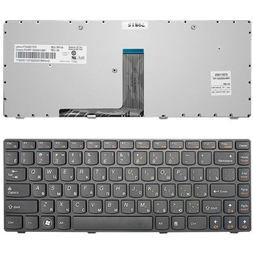 Клавиатура для ноутбука Lenovo B470, G470, V470, Z470, черная, рамка черная