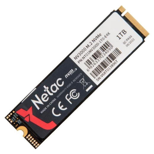 SSD M.2 Netac 1.0Tb NV3000 Series <NT01NV3000-1T0-E4X> Retail (PCI-E 3.0 x4, up to 3100/2100MBs, 3D NAND, 600TBW, NVMe 1.3, 22х80mm, heatsink)