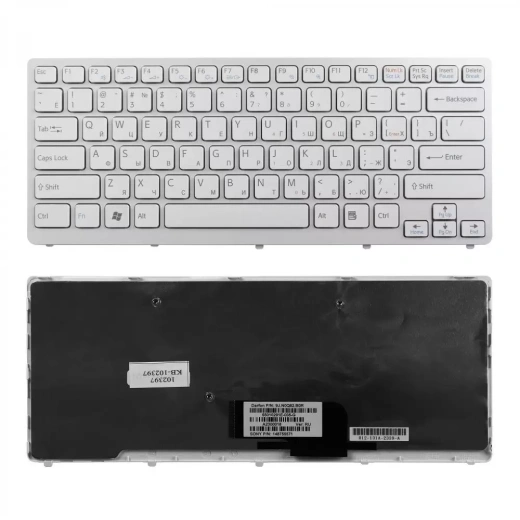 Клавиатура для ноутбука Sony Vaio VPC-CW, VGN-CW, VGNCW Series, белая, с белой рамкой, плоский Enter