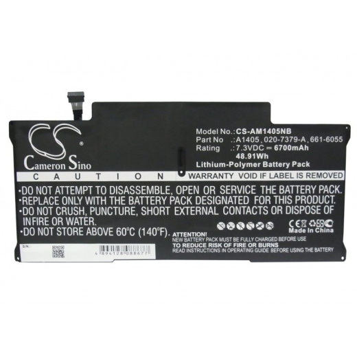 Аккумулятор CameronSino CS-AM1405NB для ноутбука Apple A1466, 7.3В, 6700 мАч, 48.91 Вт, Li-Polymer, черный