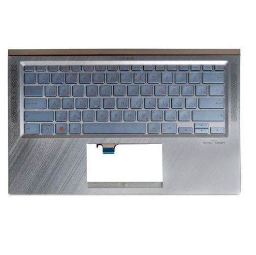 Клавиатура с топкейсом для ноутбука Asus UX431DA, бронзовая, серебристые кнопки, с подсветкой (с разбора)