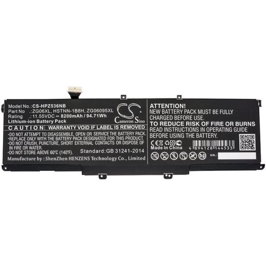 Аккумулятор CameronSino CS-HPZ536NB для ноутбука HP ZBook Studio G5, ZBook Studio G5 2ZC49EA, 11.55В, 8200 мАч, 94.71 Вт, Li-ion, черный