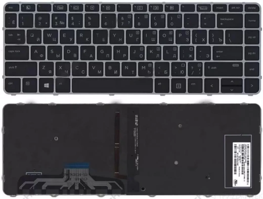 Клавиатура для ноутбука HP EliteBook Folio 1040 G3 черная с серебряной рамкой