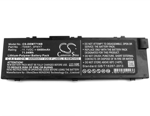 Аккумулятор CameronSino CS-DEM771NB для ноутбука Dell Precision 15 7000, 11.1В, 6400 мАч, 71.04 Вт, Li-Polymer, черный