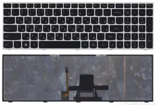 Клавиатура для ноутбука Lenovo IdeaPad G50-30, G50-45, G50-70, B50-30, черная, рамка серебряная, с подсветкой
