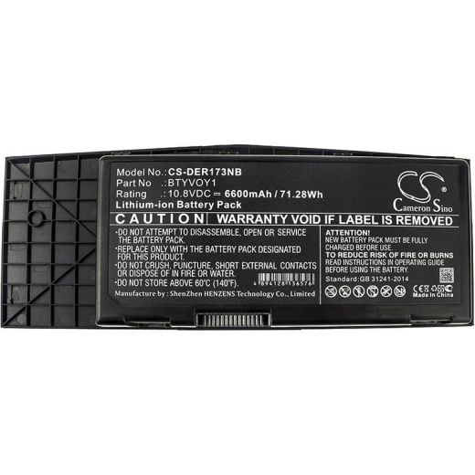 Аккумулятор CameronSino CS-DER173NB для ноутбука Dell Alienware M17x R3, 10.8В, 6600 мАч, 71.28 Вт, Li-ion, черный