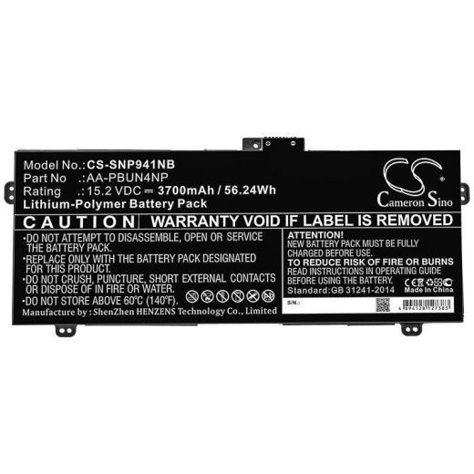 Аккумулятор CameronSino CS-SNP941NB для ноутбука Samsung ATIV Book 9 Pro, NP940Z5J, 15.2В, 3700 мАч, 56.24 Вт, Li-Polymer, черный