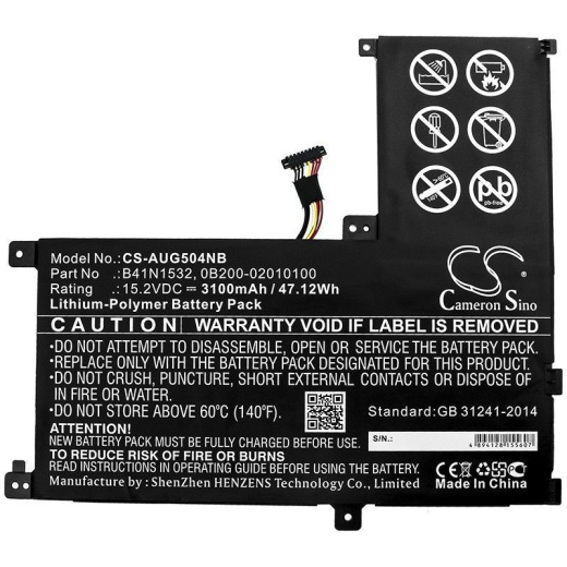 Аккумулятор CameronSino CS-AUG504NB для ноутбука Asus Q504U, Q504UA, Q504UA-BBI5T12, 15.2В, 3100 мАч, 47.12 Вт, Li-Polymer, черный