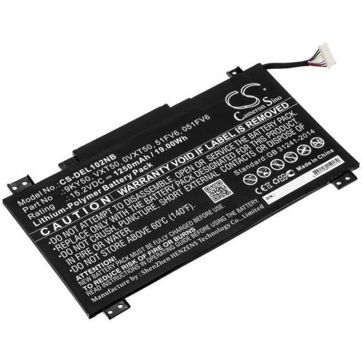 Аккумулятор CameronSino CS-DEL102NB для ноутбука Dell Latitude 10 STE2, 15.2В, 1250 мАч, 19 Вт, Li-Polymer, черный