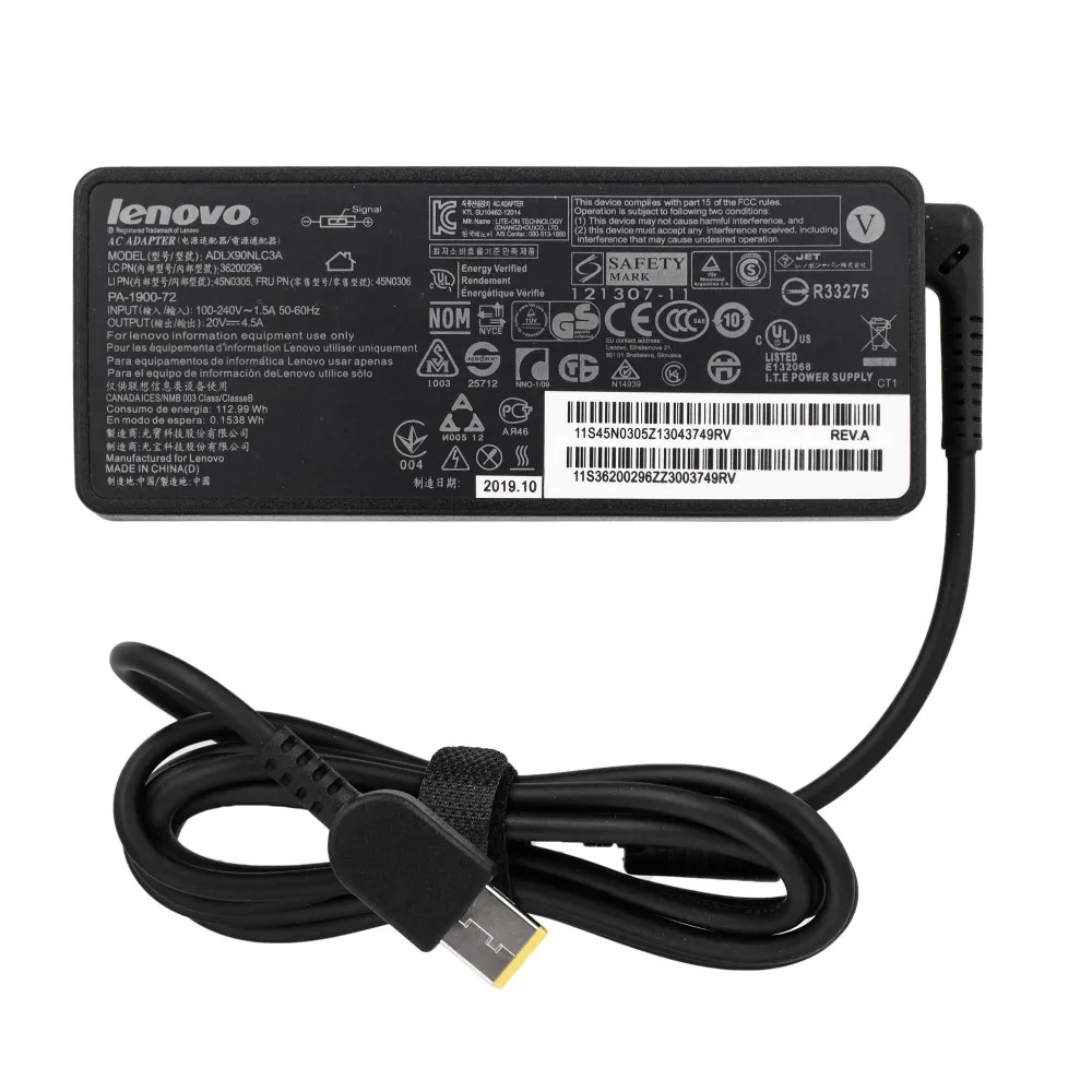 Блок питания Lenovo 20V 4.5A прямоугольный разъем (90W)