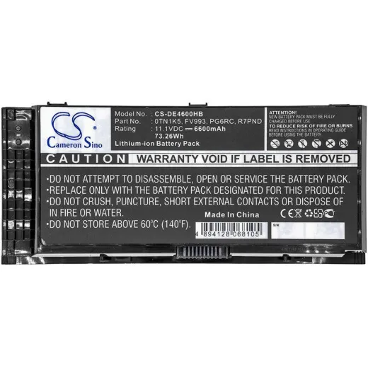 Аккумулятор CameronSino CS-DE4600HB для ноутбука Dell Precision M4600, 11.1В, 6600 мАч, 73.26 Вт, Li-ion, черный
