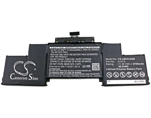Аккумулятор CameronSino CS-AM1618NB для ноутбука Apple A1398 Retina 2015, 11.36В, 8700 мАч, 98.83 Вт, Li-Polymer, черный